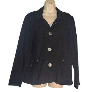 Oleg Cassini Sport Black‎ Button Front Jacket Blazer XL designer luxury layering